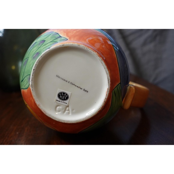 Clay Art Toscano collection large pitcher bright colors with vegetables - Picture 2 of 9